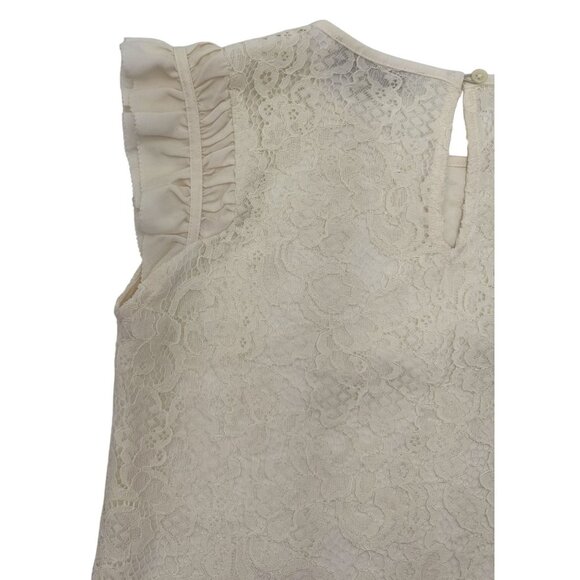 Girls Cream Lace Ruffle Sleeve Top By Loft - Picture 5 of 8